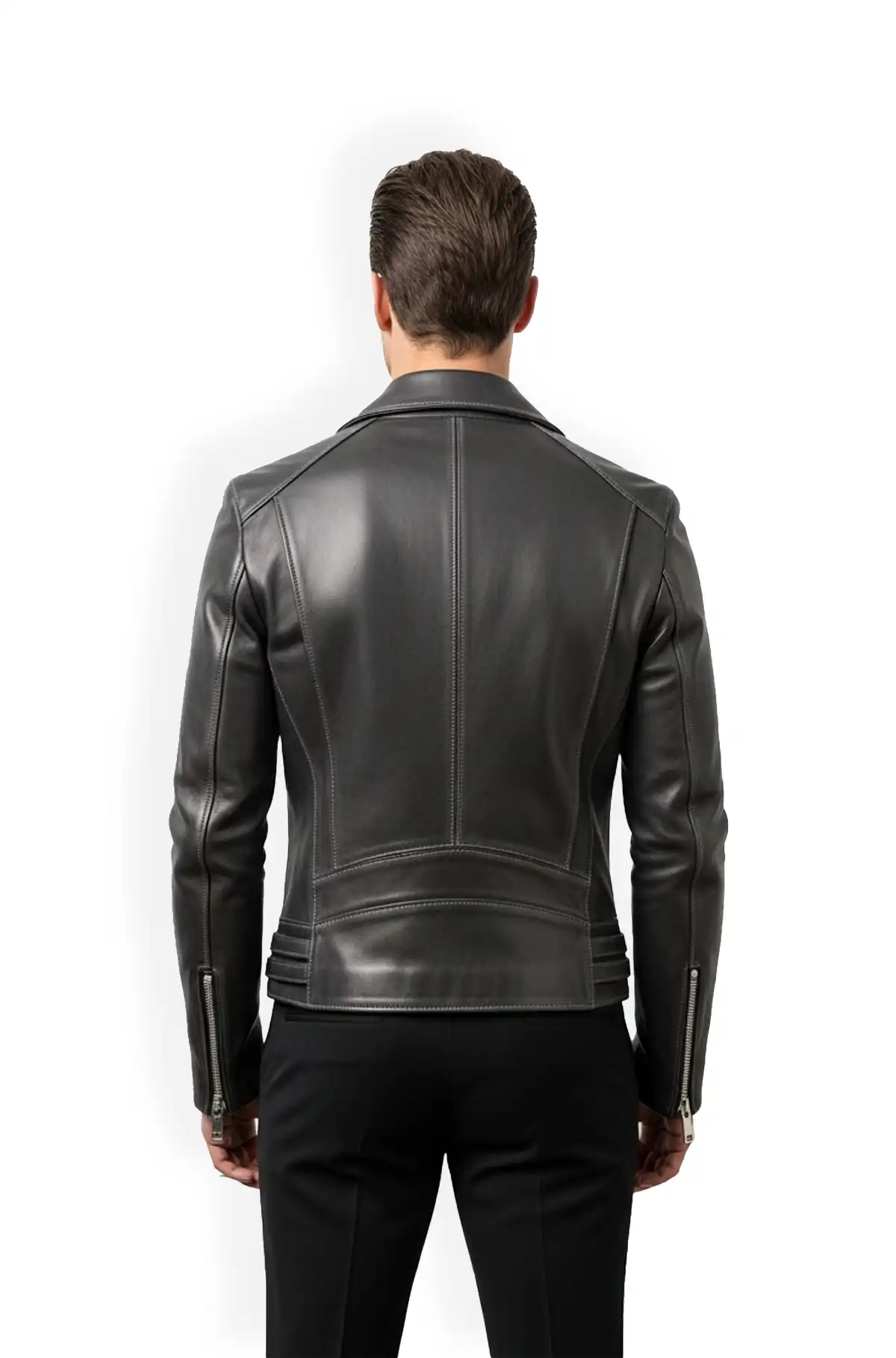 Charcoal Grey Biker Leather Jacket