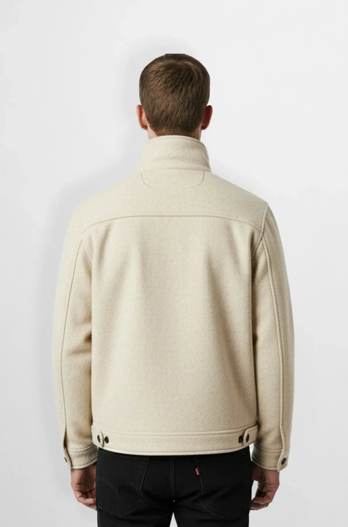 Checkered Light Beige Wool Bomber Jacket