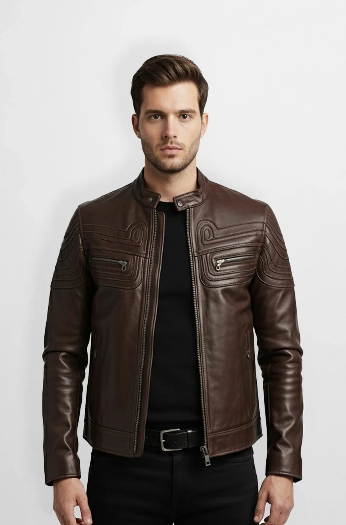 Circuit Ride Dark Brown Leather Biker Jacket