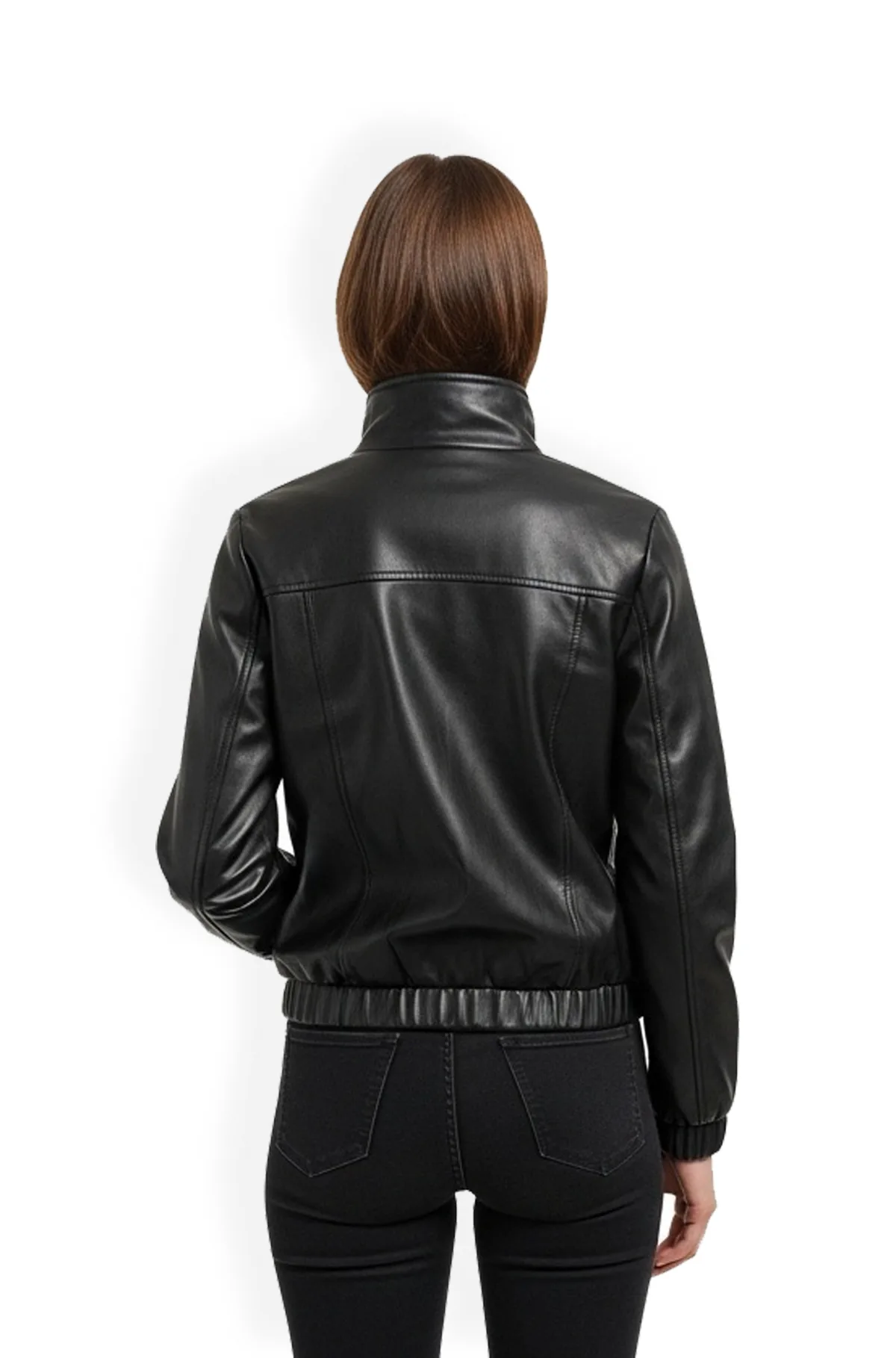 Classic Black Leather Bomber Jacket