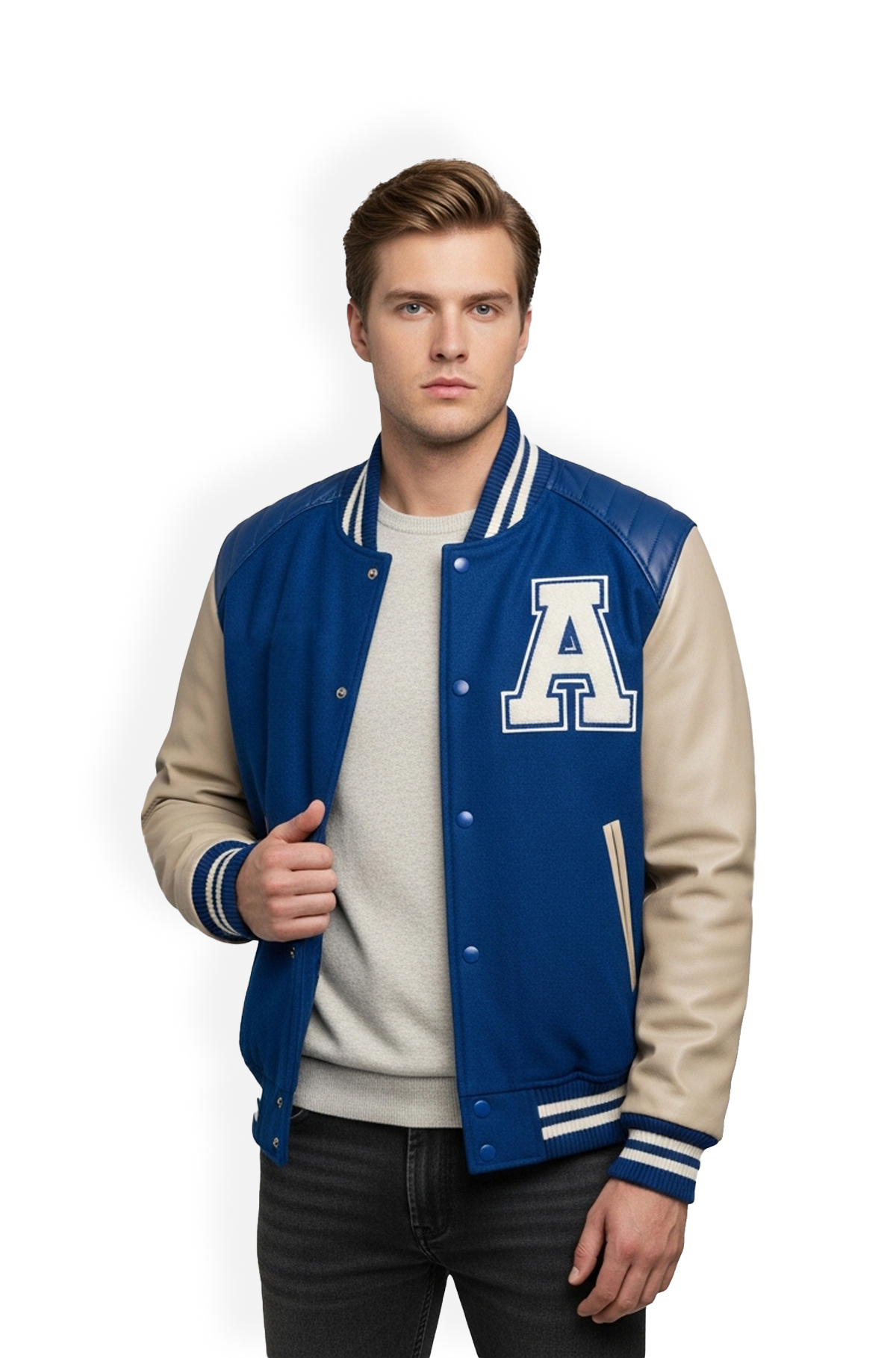 Classic Blue Varsity Leather Jacket