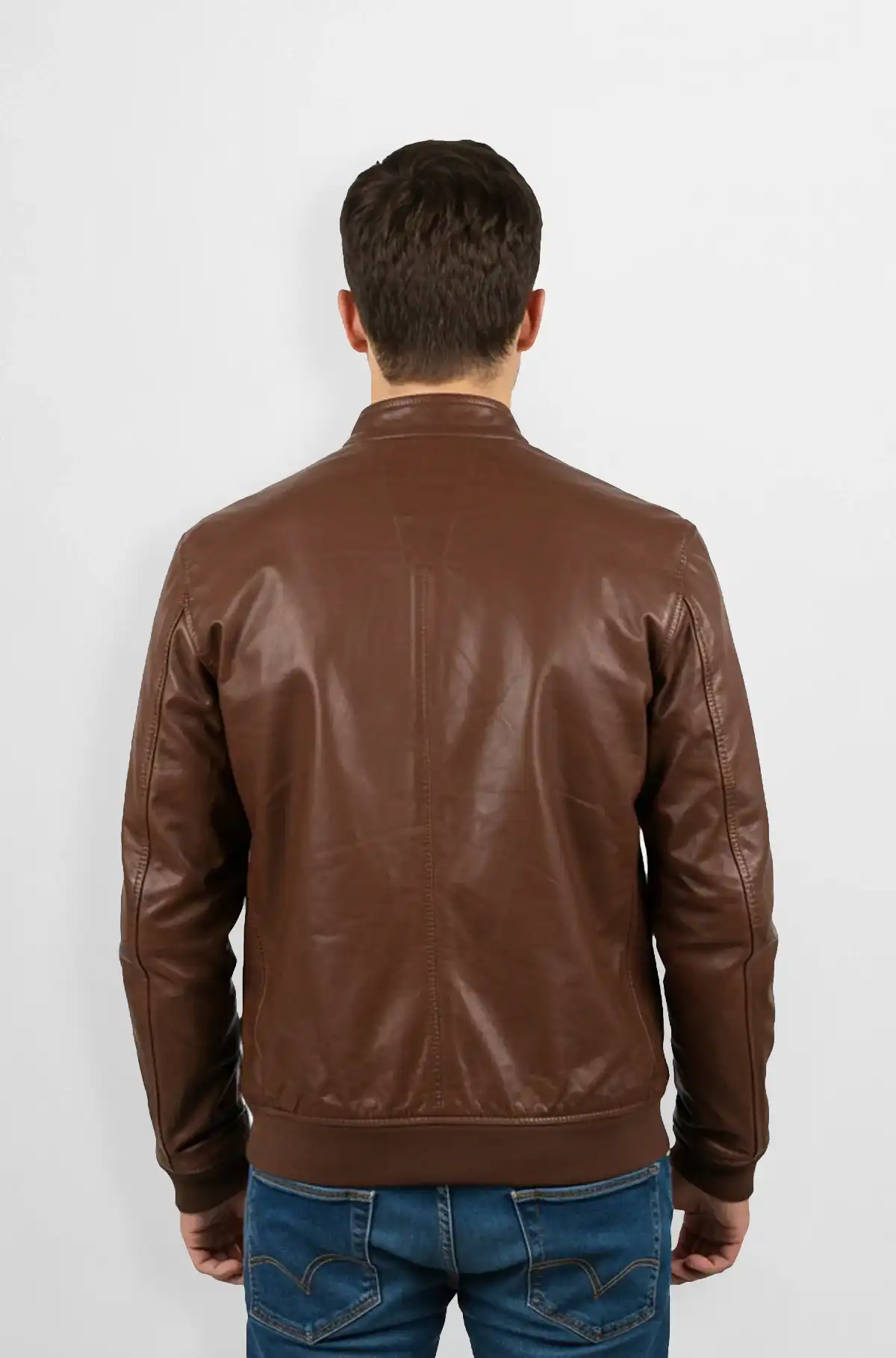 Classic Brown Premium Leather Bomber Jacket