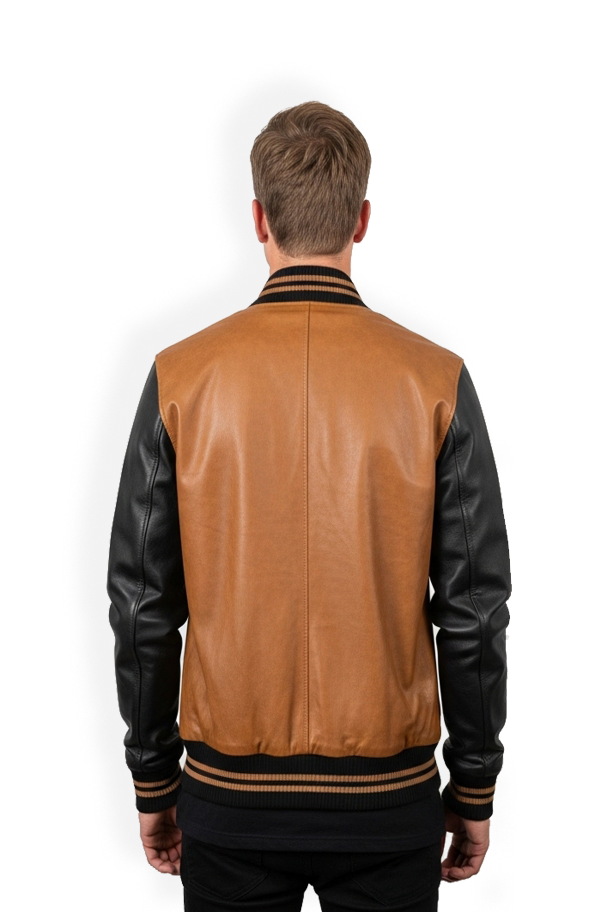 Classic Edge Tan Black Varsity Leather Jacket