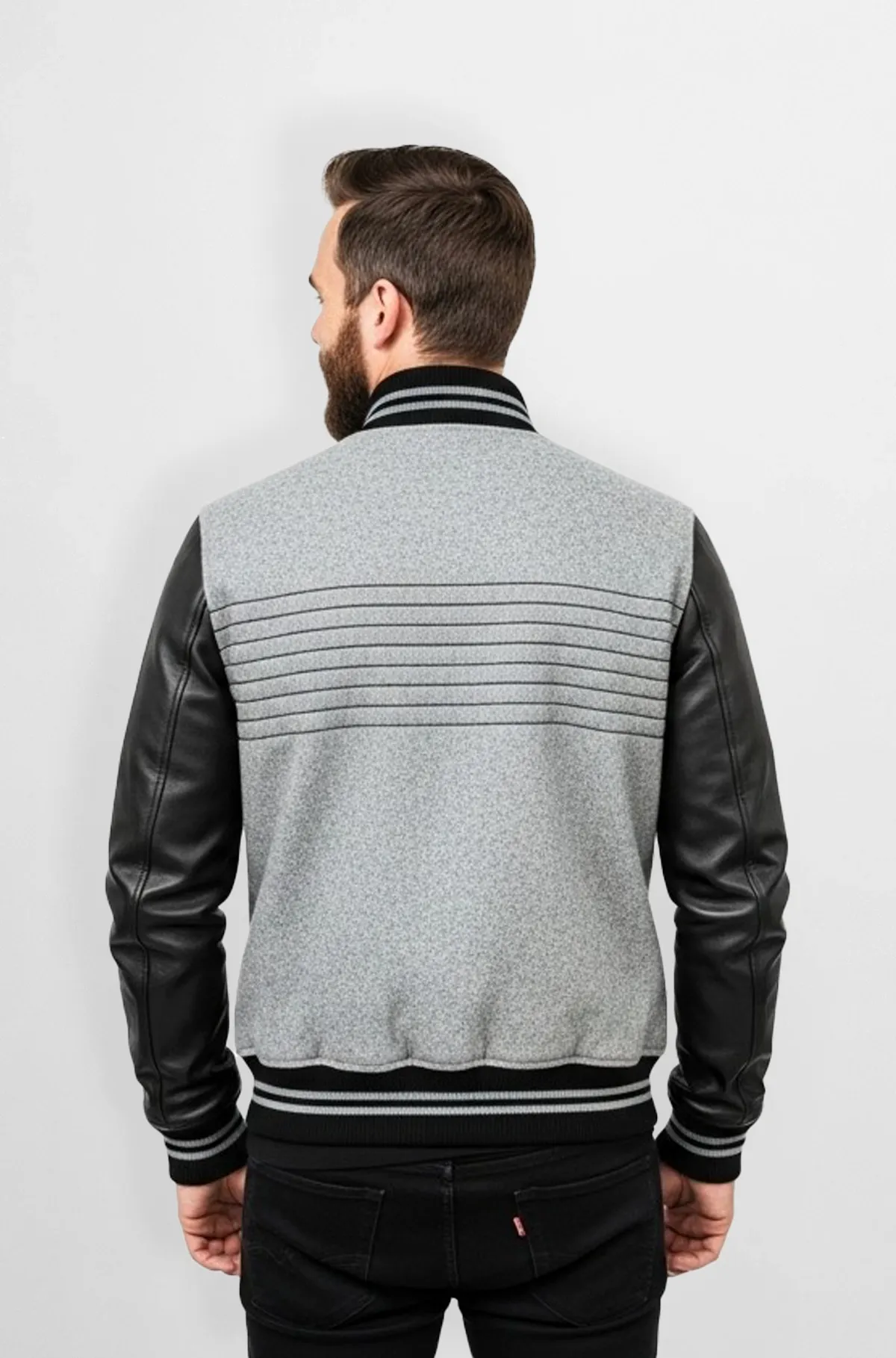 Classic Grey Varsity Leather Jacket