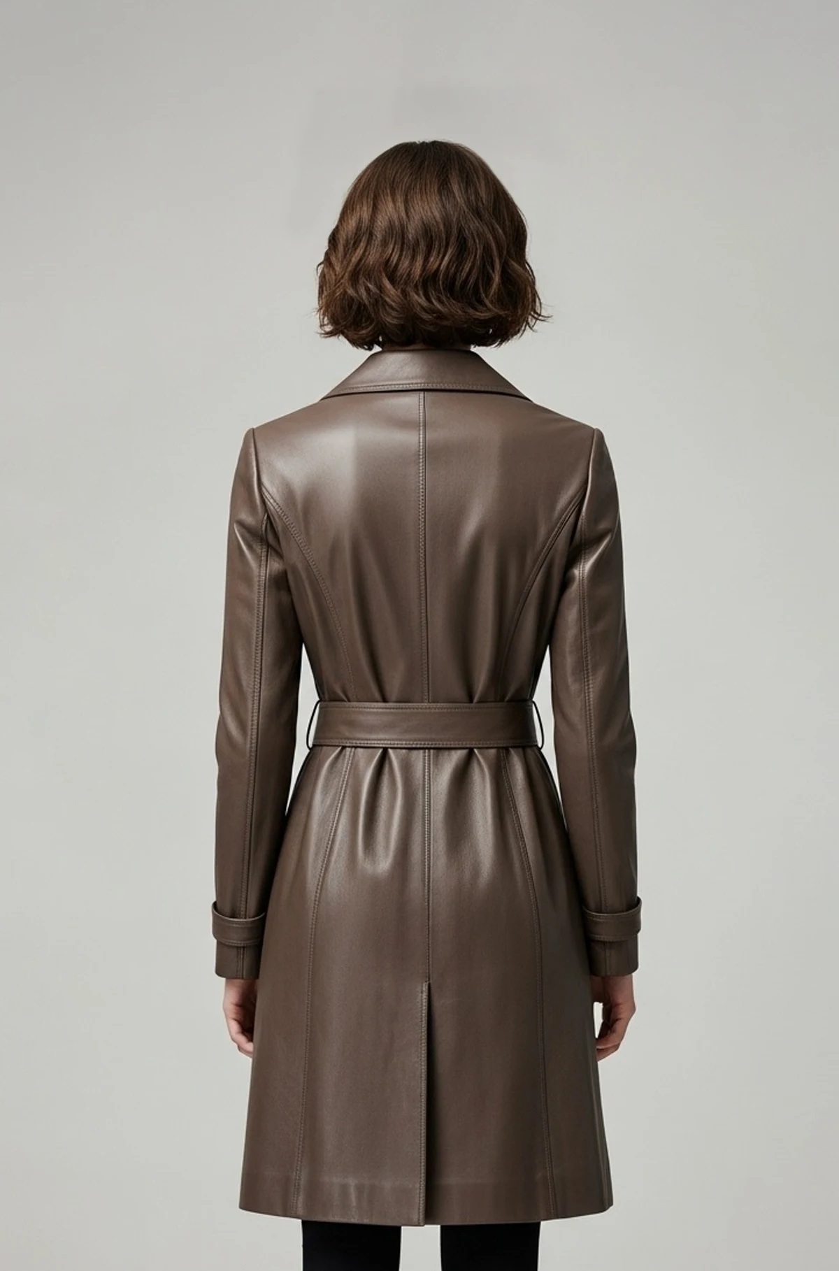 Coffee Brown Leather Trench Coat