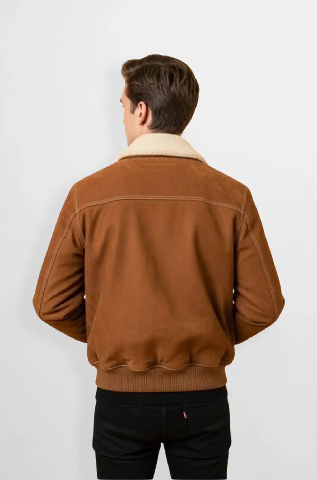 Cognac Bomber Jacket with Sherpa Collar