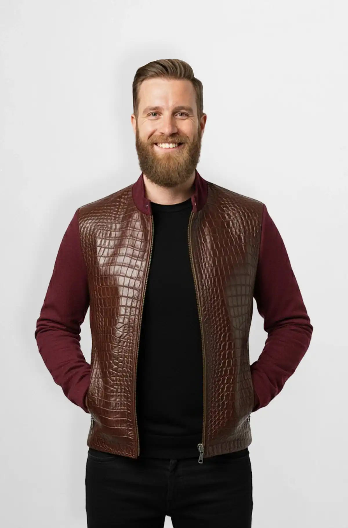 Cognac Crest bomber Leather Jacket