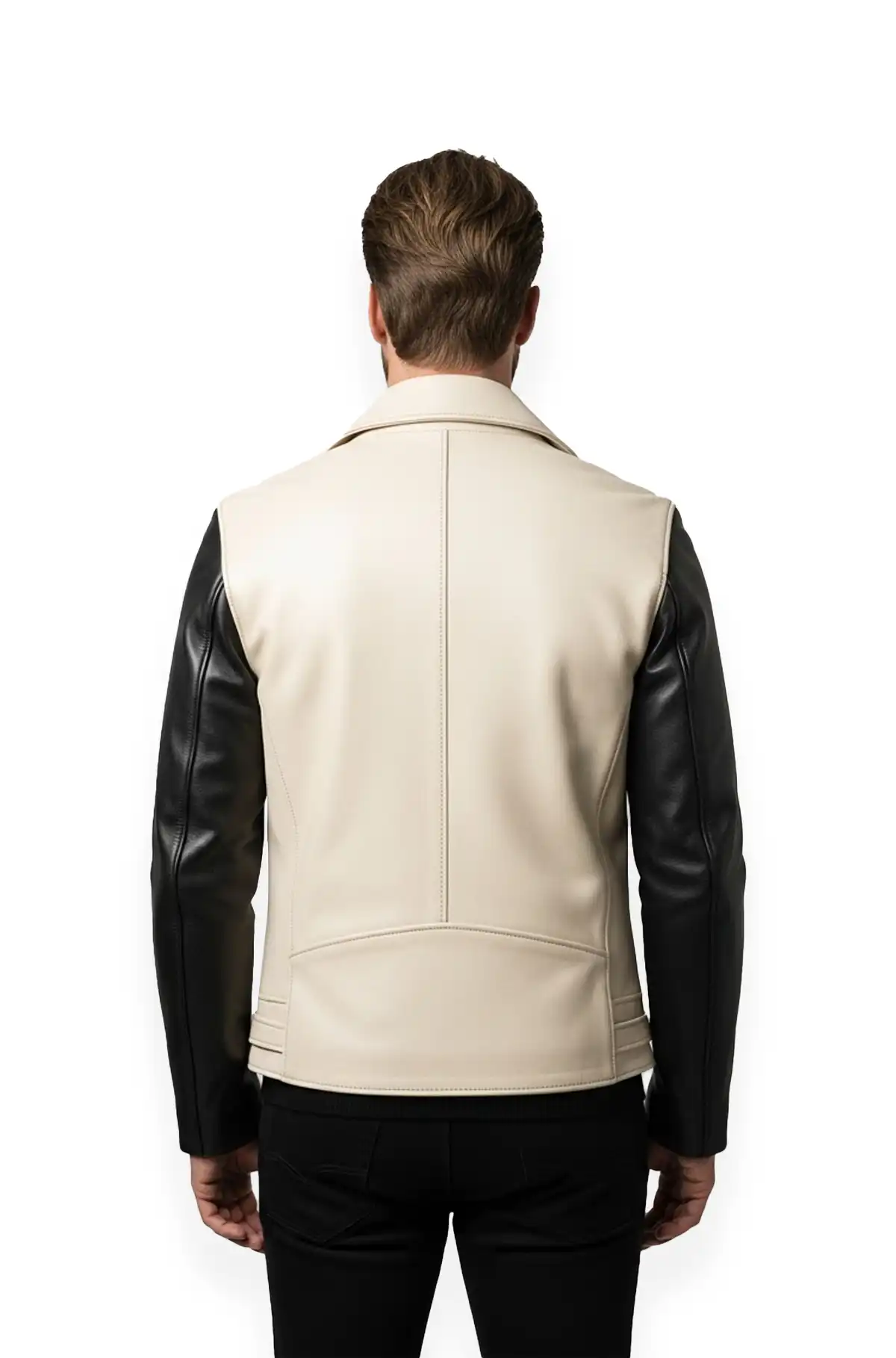 Cream And Black Leather Moto Jacket