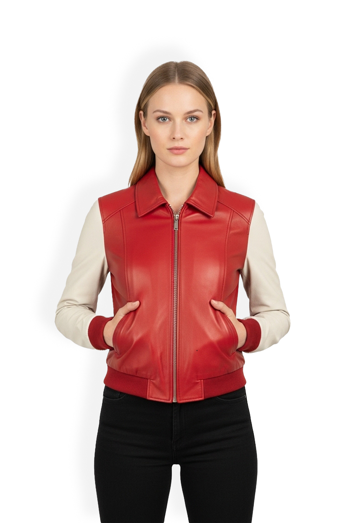 Crimson Pulse Bomber Leather Jacket