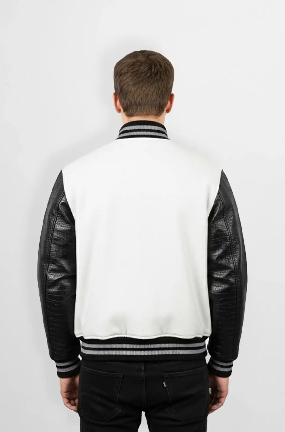 Crocodile Black and White Varsity Leather Jacket