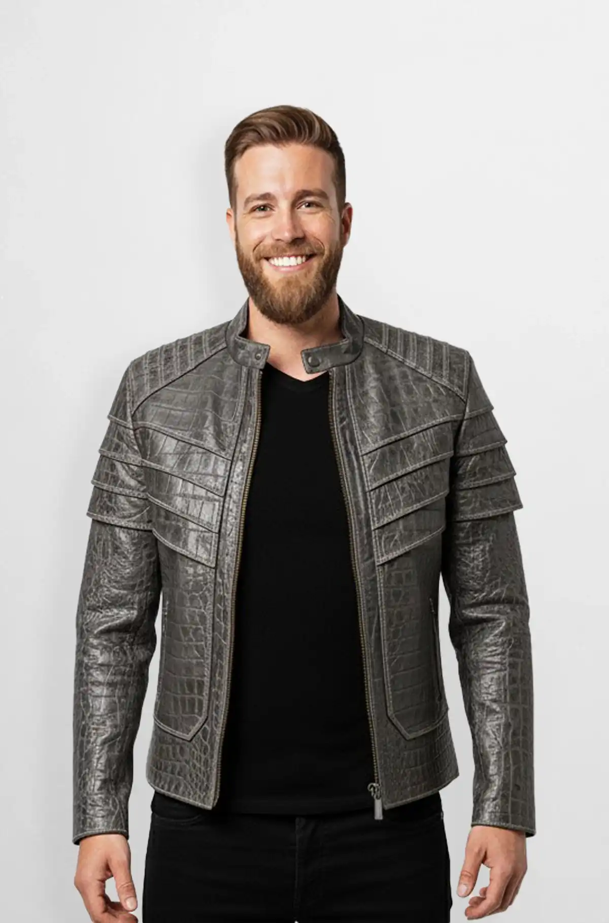 Crocodile Silver Ridge Leather Jacket for Men