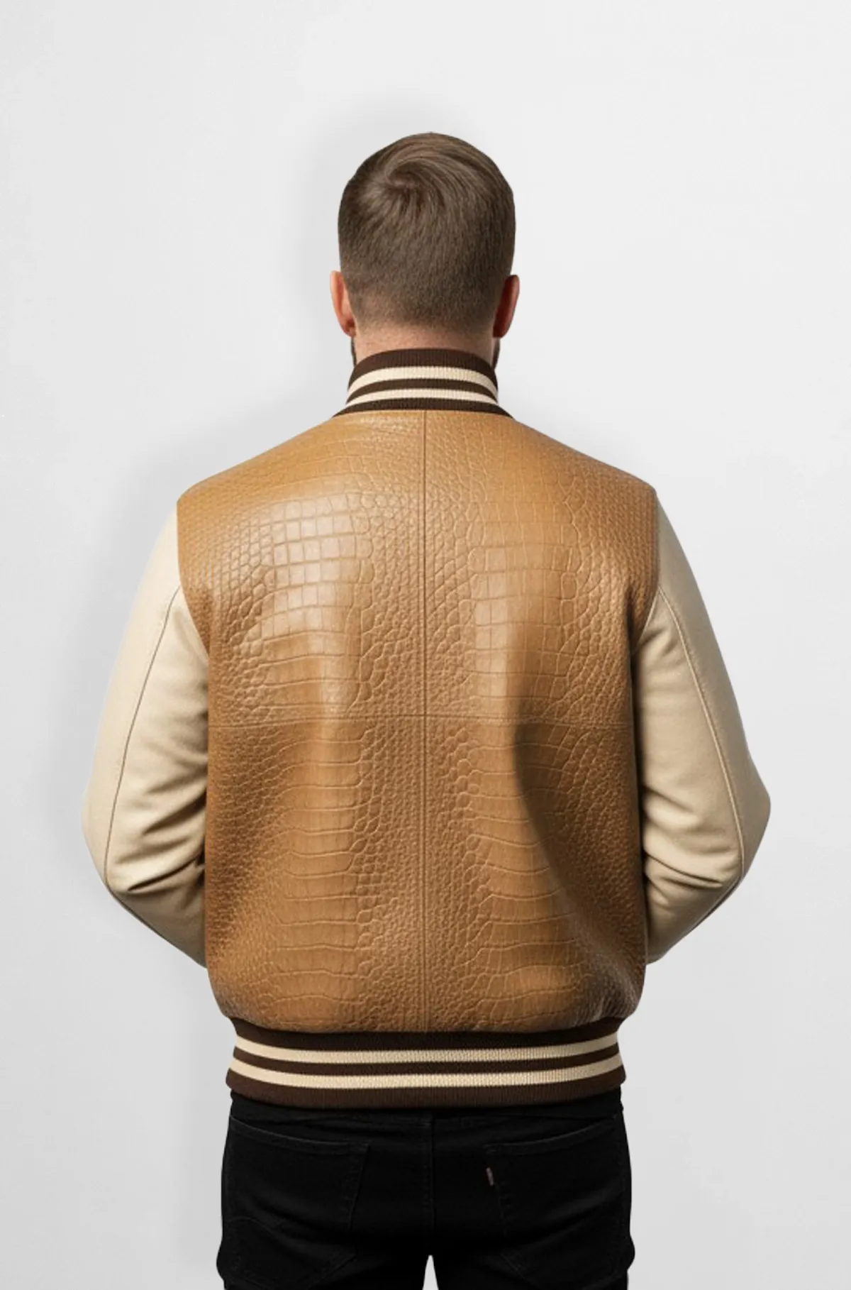 Crocodile Tan Varsity Leather Jacket
