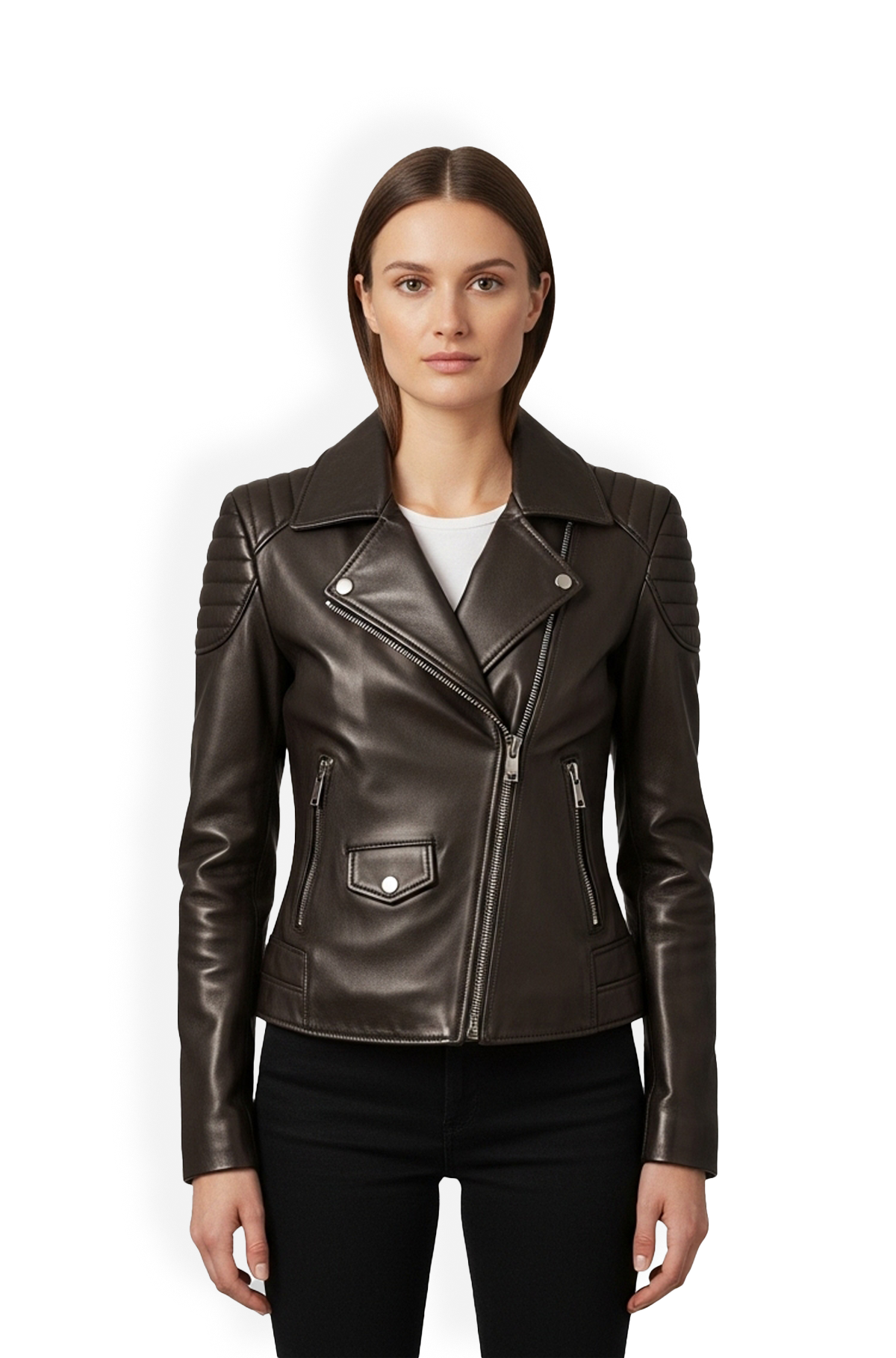 Dark Brown Leather Biker Jacket
