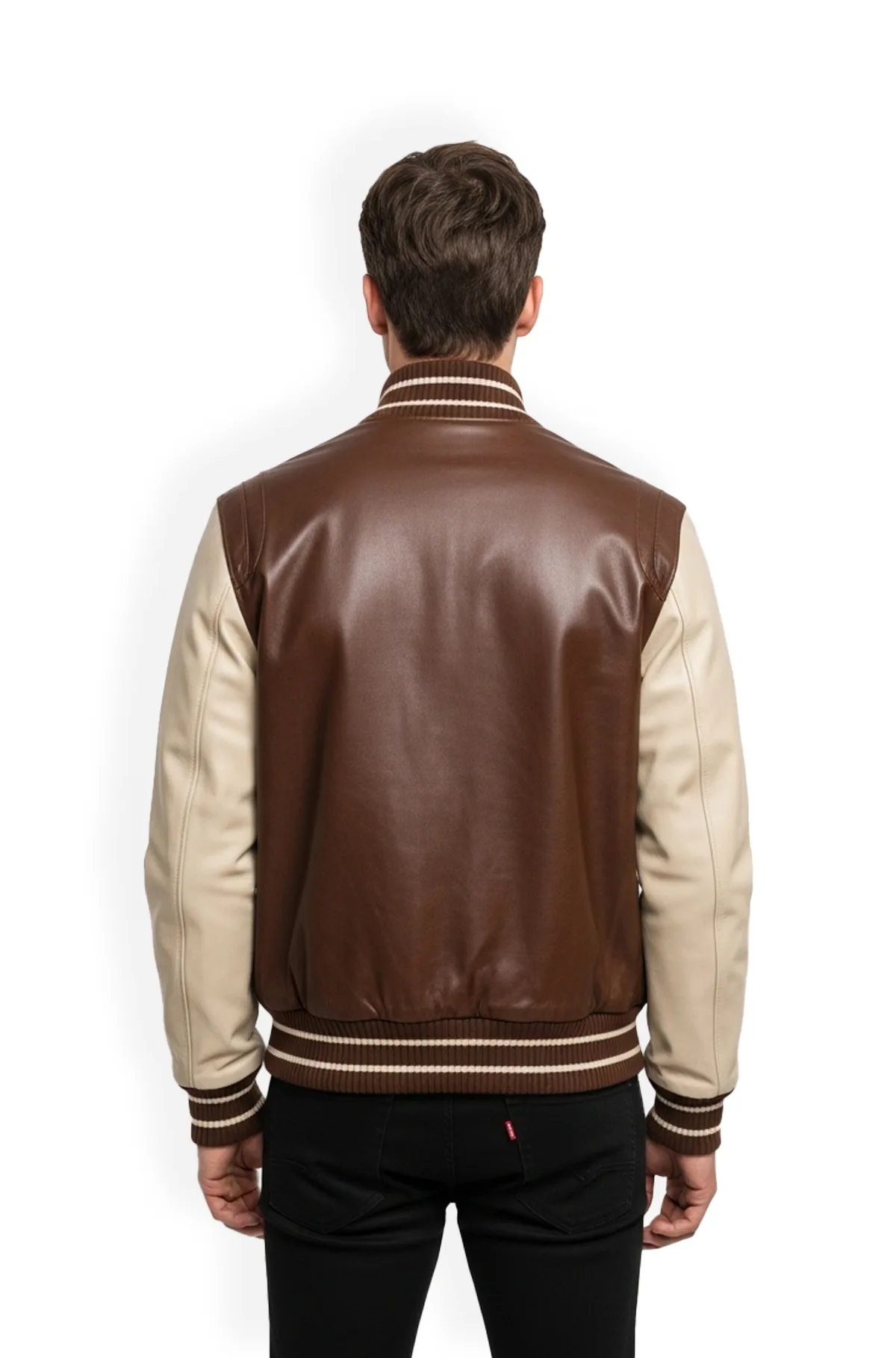 Dark Brown and Cream Leather Varsity Jacket