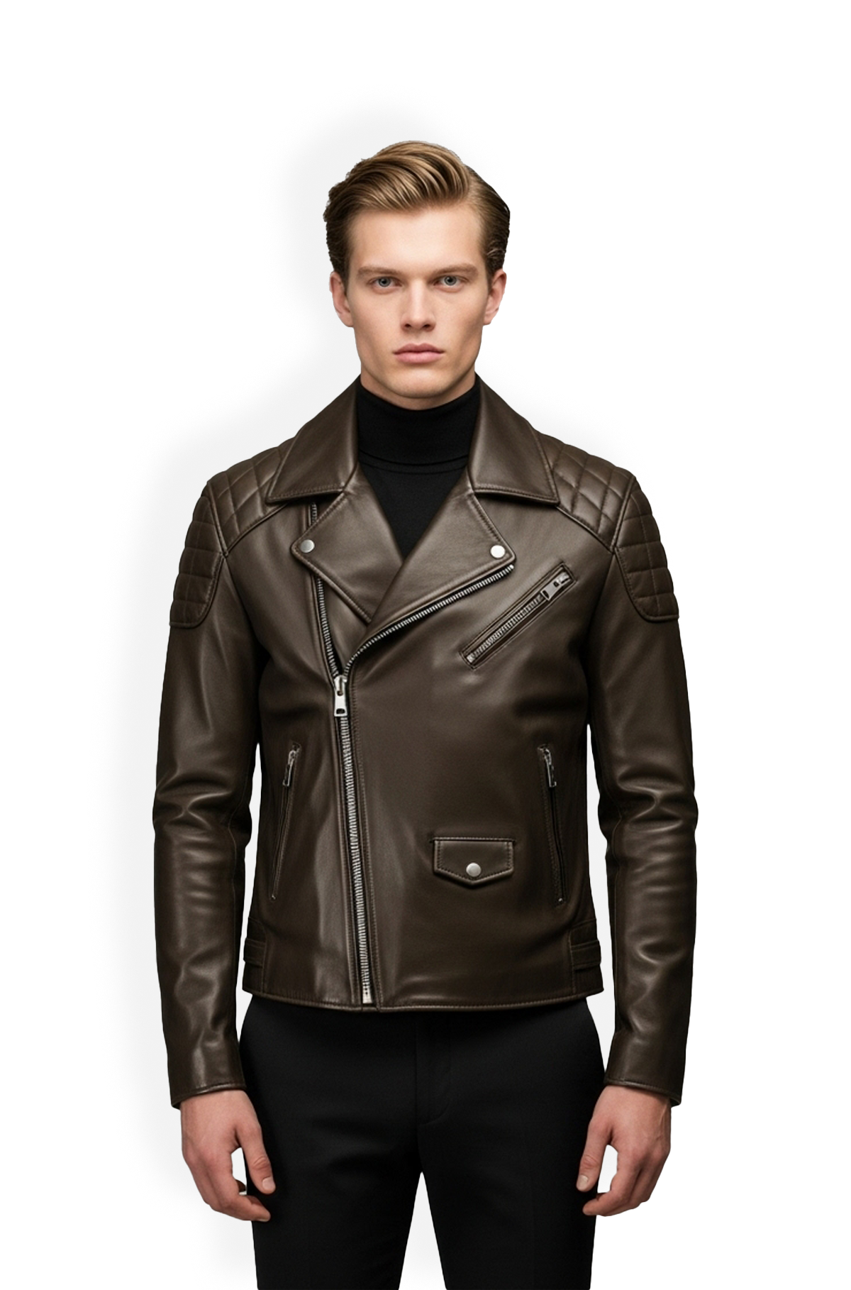 Dark Chocolate Quilted Biker Leather Jacket