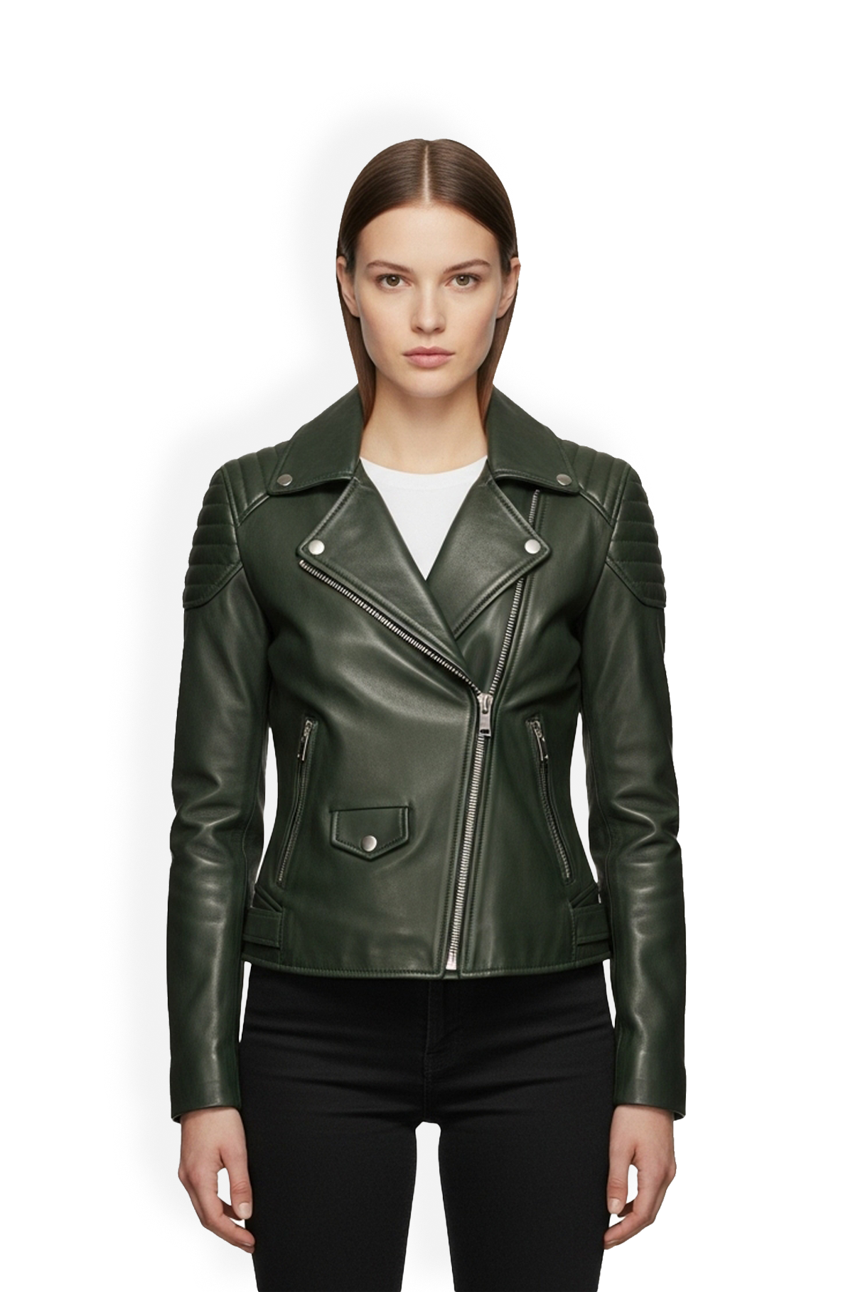 Dark Green Biker Leather Jacket