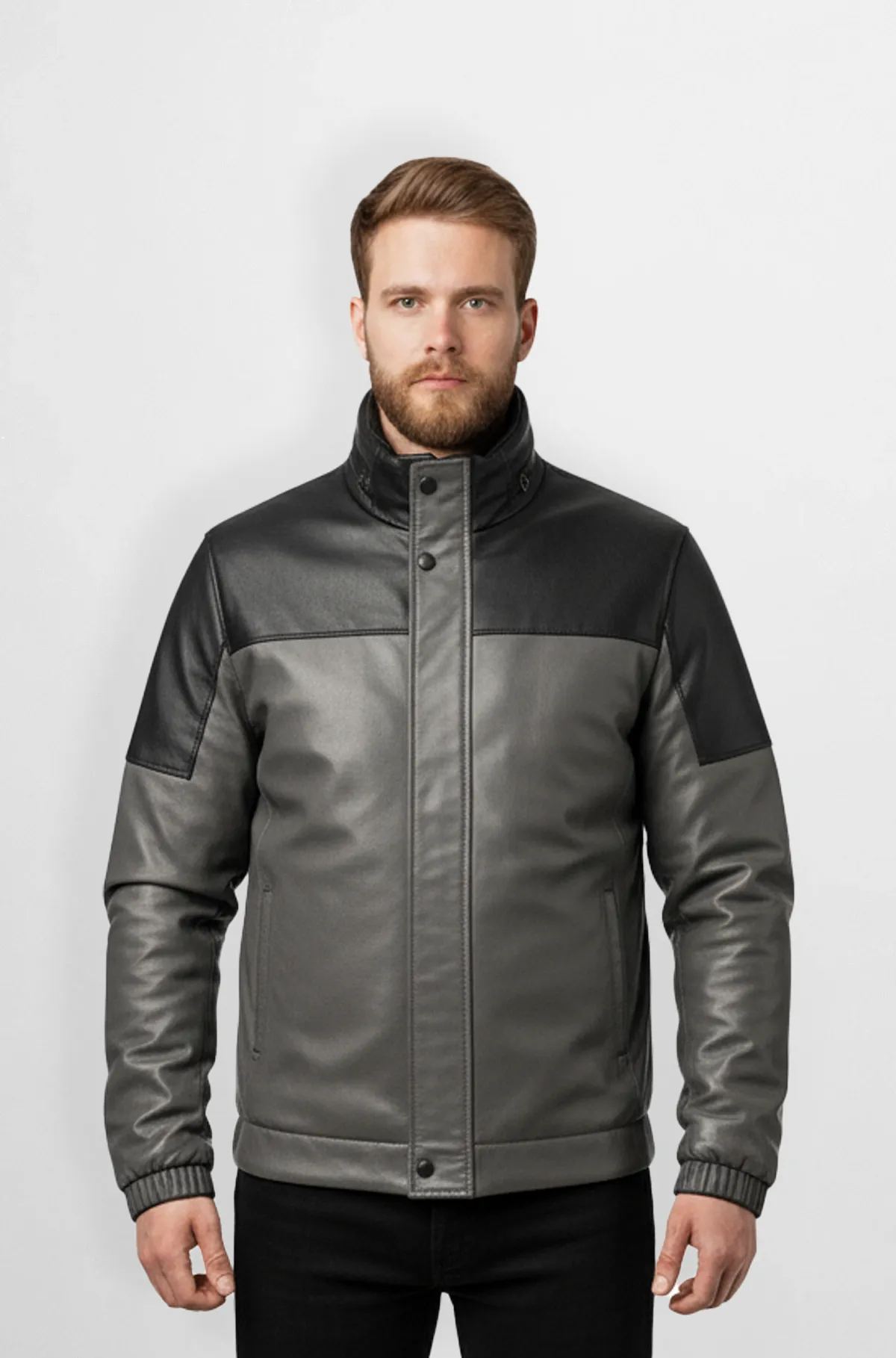 Dark Grey with Black Accents Leather Jacket