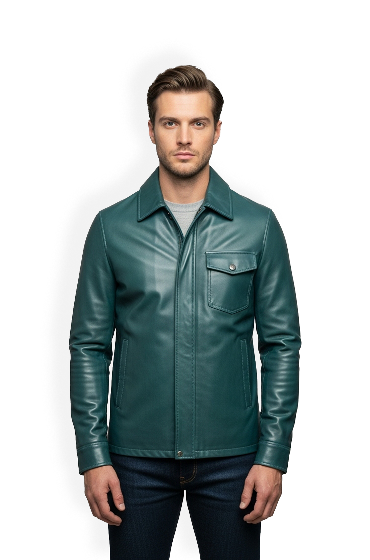 Deep Green Aviator Leather Jacket