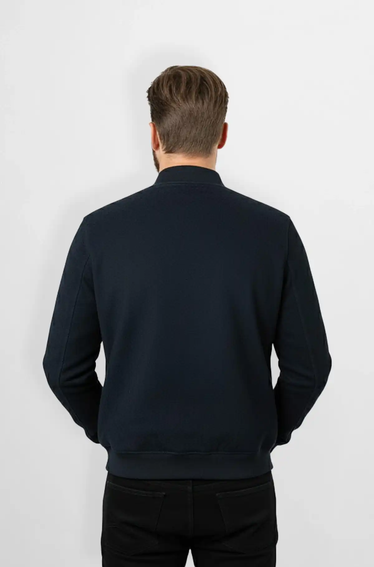 Deep Navy Black Crocodile Panel Bomber Jacket