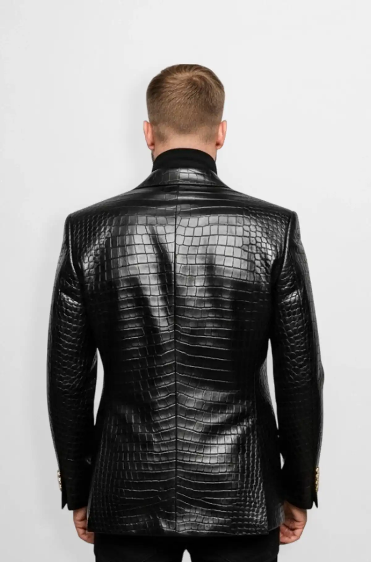 Double Breasted Black Crocodile Blazer