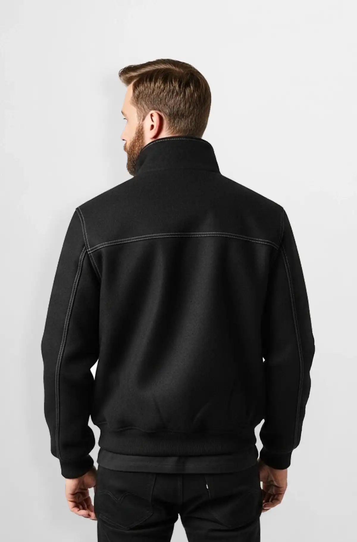 Fineyst Black Panelled Wool Bomber Jacket