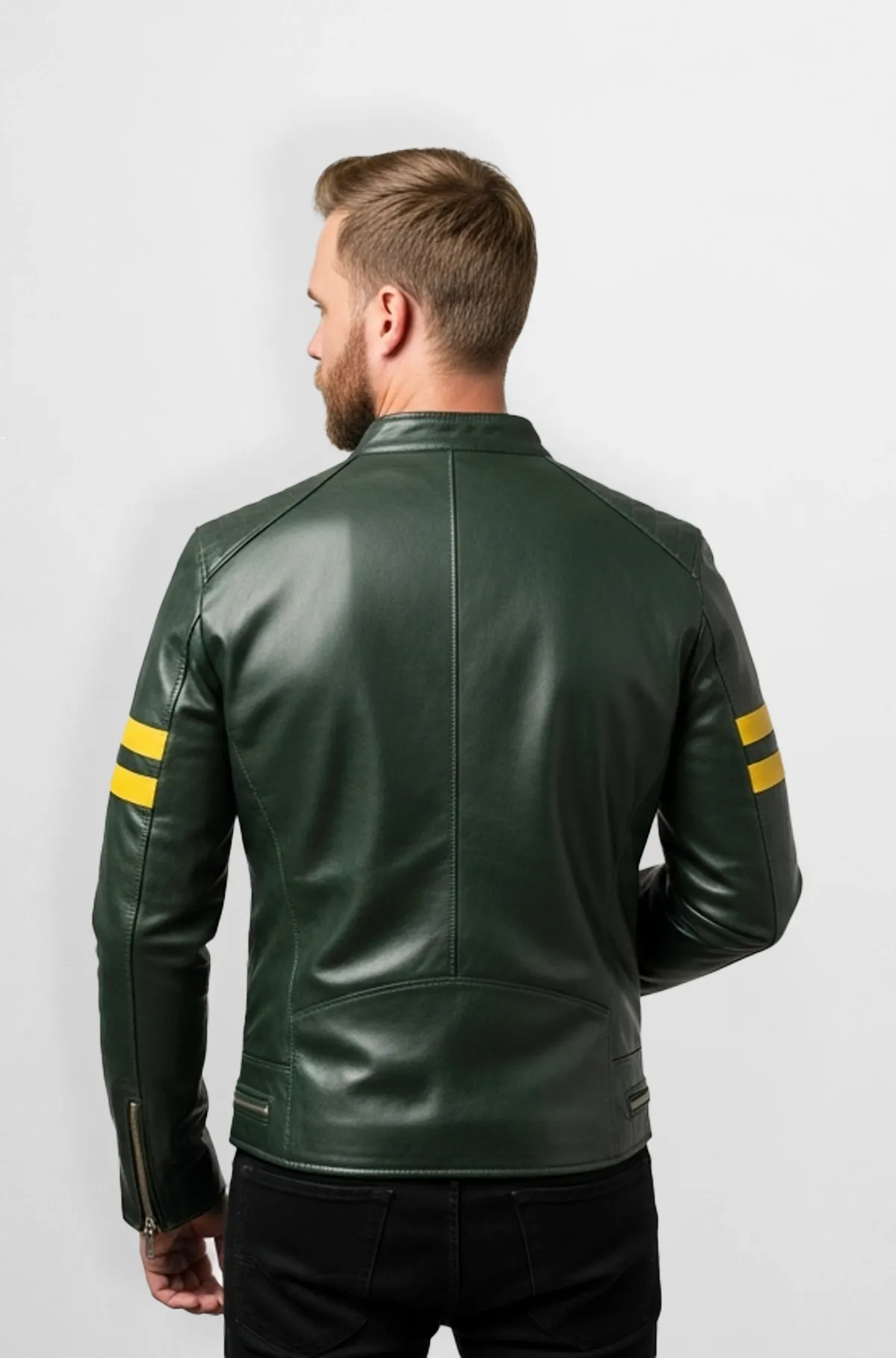Forest Green Matte Leather Racer Jacket