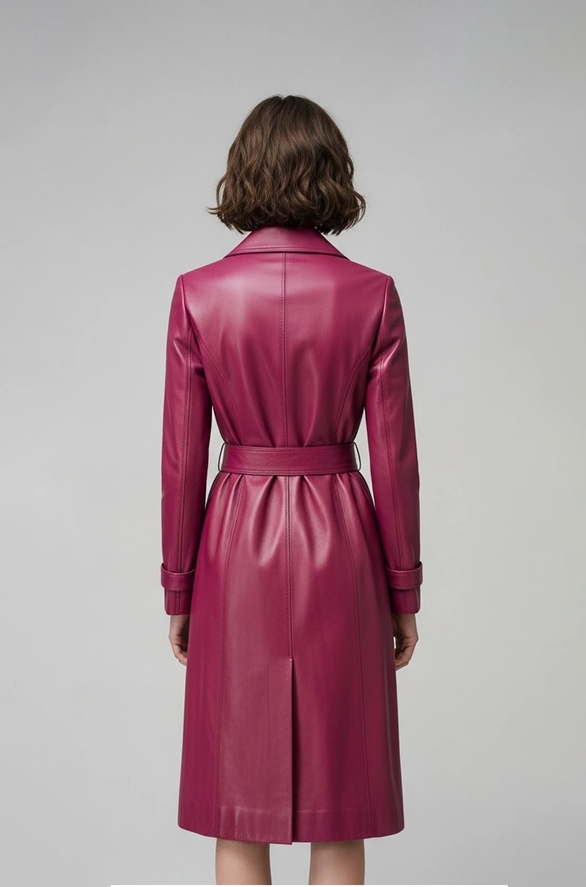 Fuchsia Pink Leather Trench Coat