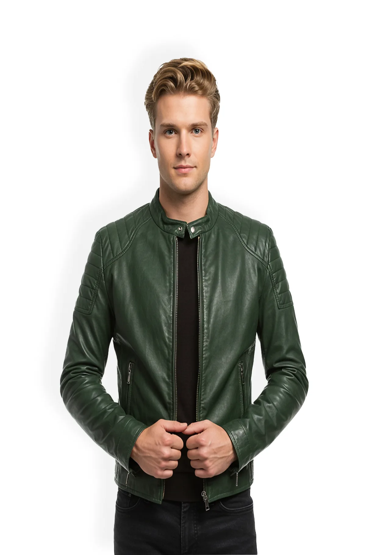 Genuine Green Biker Style Leather Jacket