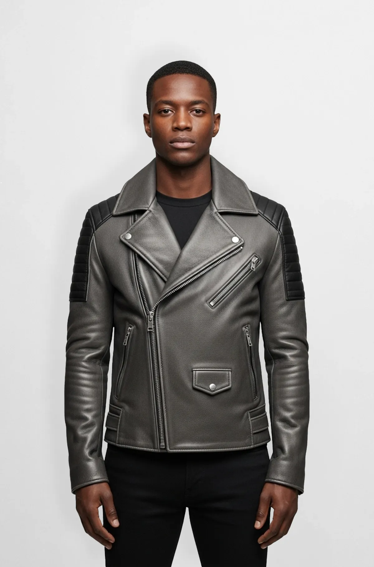 Graphite Grey Biker Leather Jacket for Men