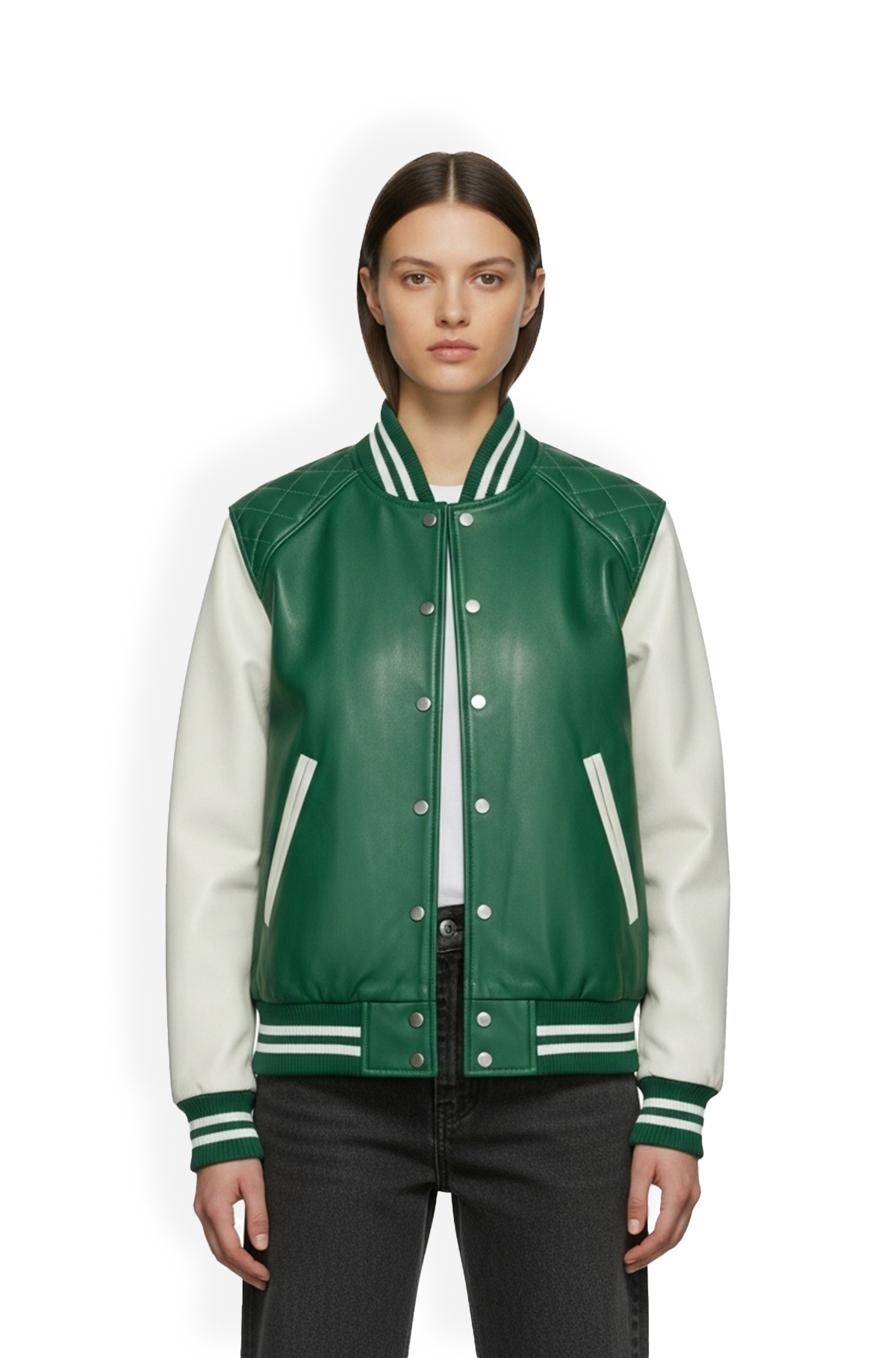 Green White Varsity Leather Jacket