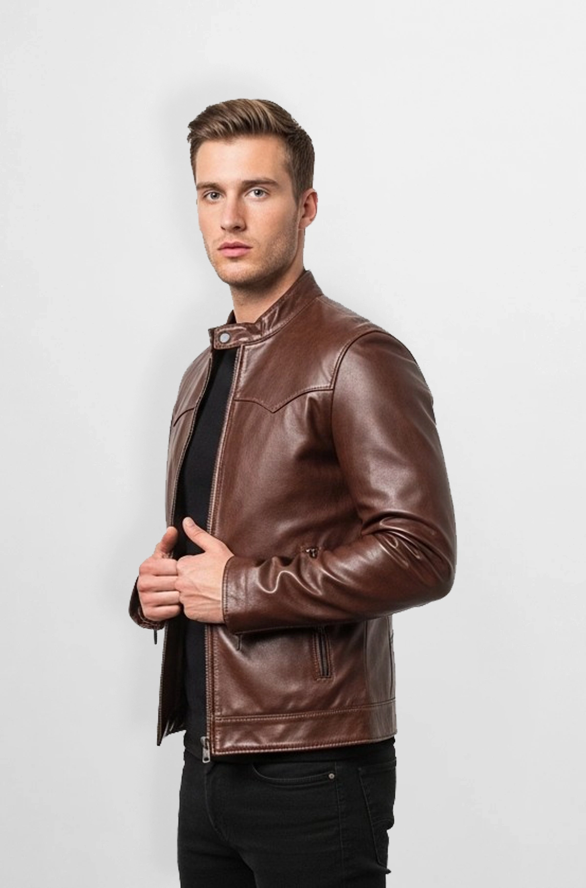 Hawk Edge Mens Brown Leather Biker Jacket
