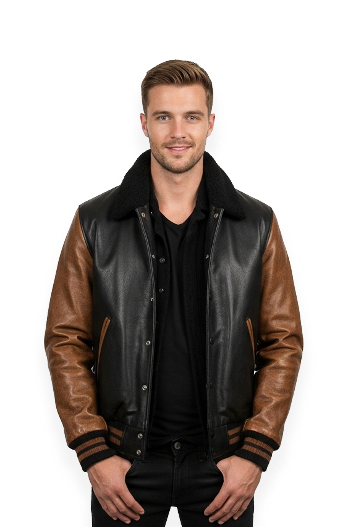 Heritage Luxe Black and Brown Varsity Leather Jacket