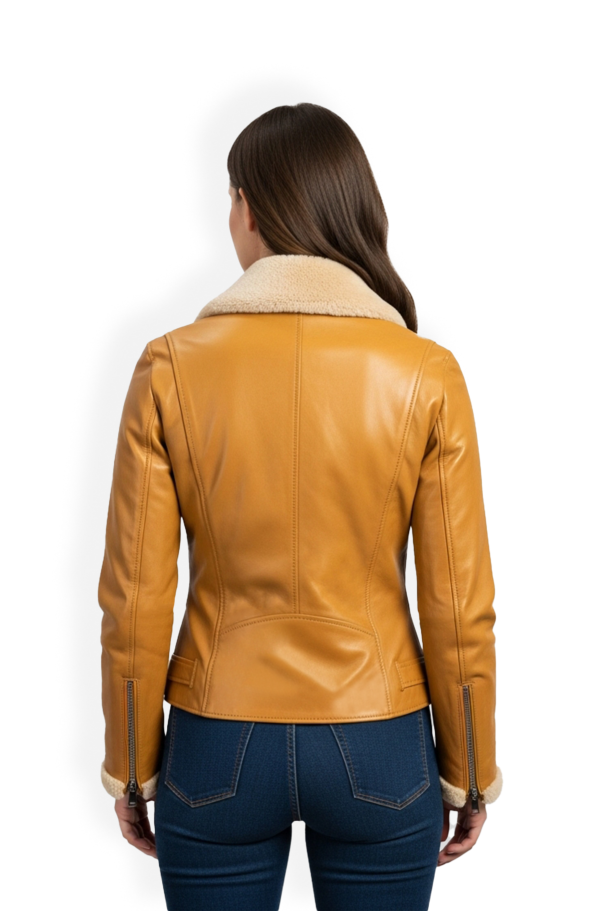 Honey Tan Shearling Biker Jacket for Women