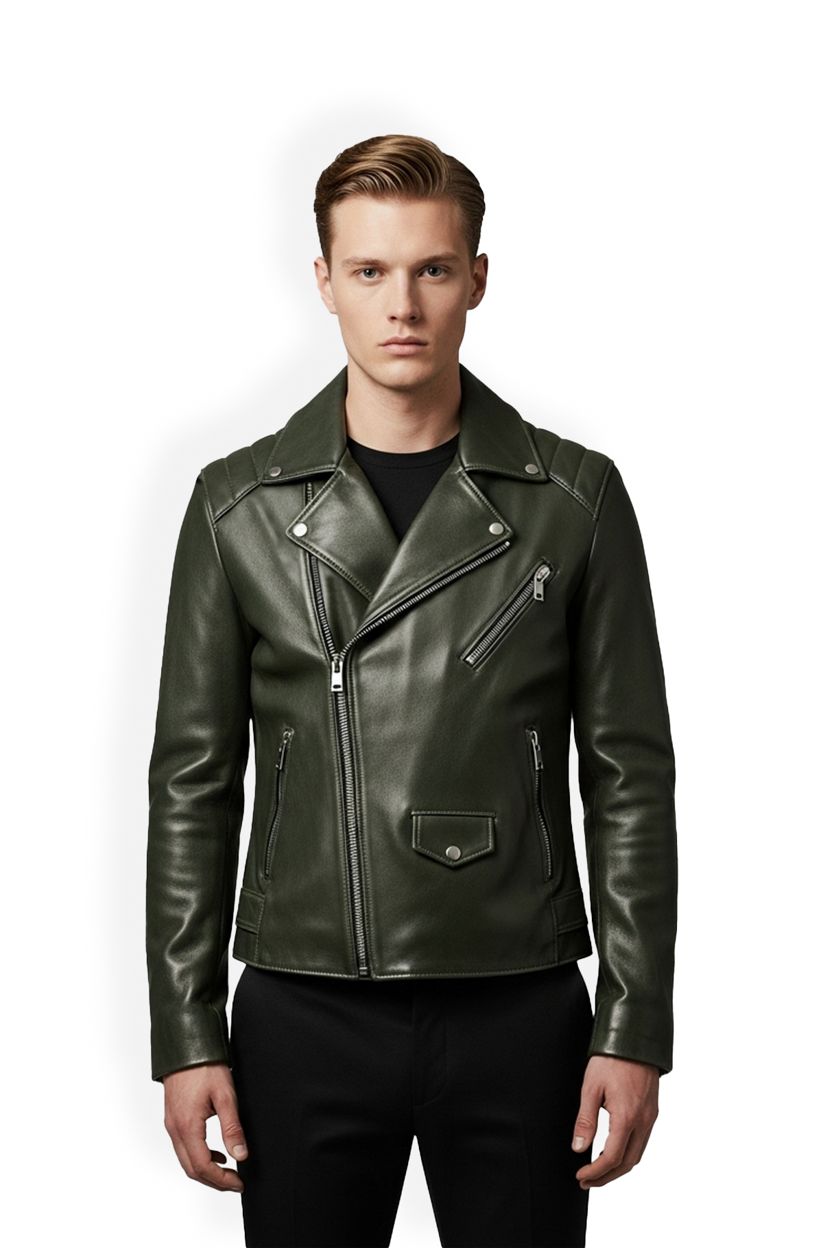 Hunter Green Leather Biker Jacket