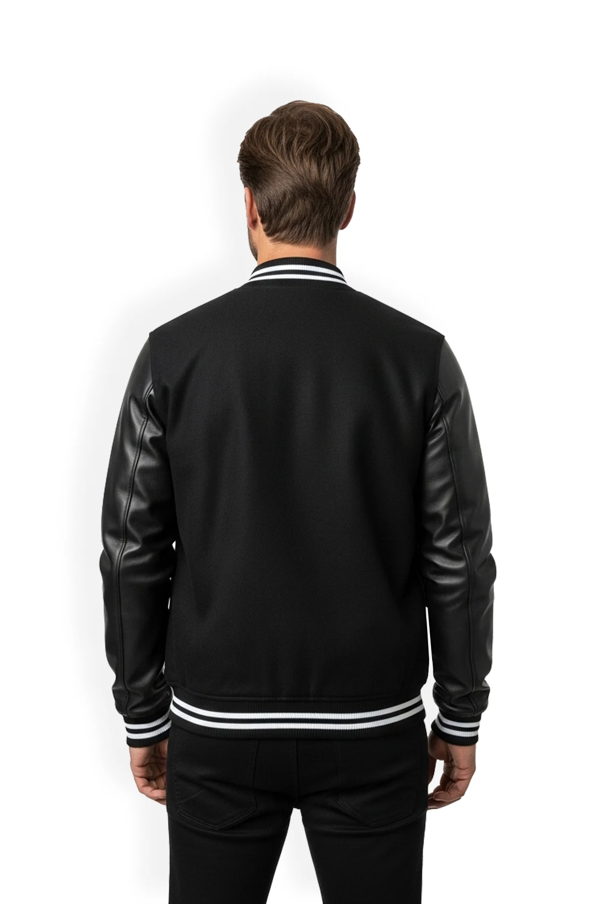 Ink Black Leather Varsity Jacket