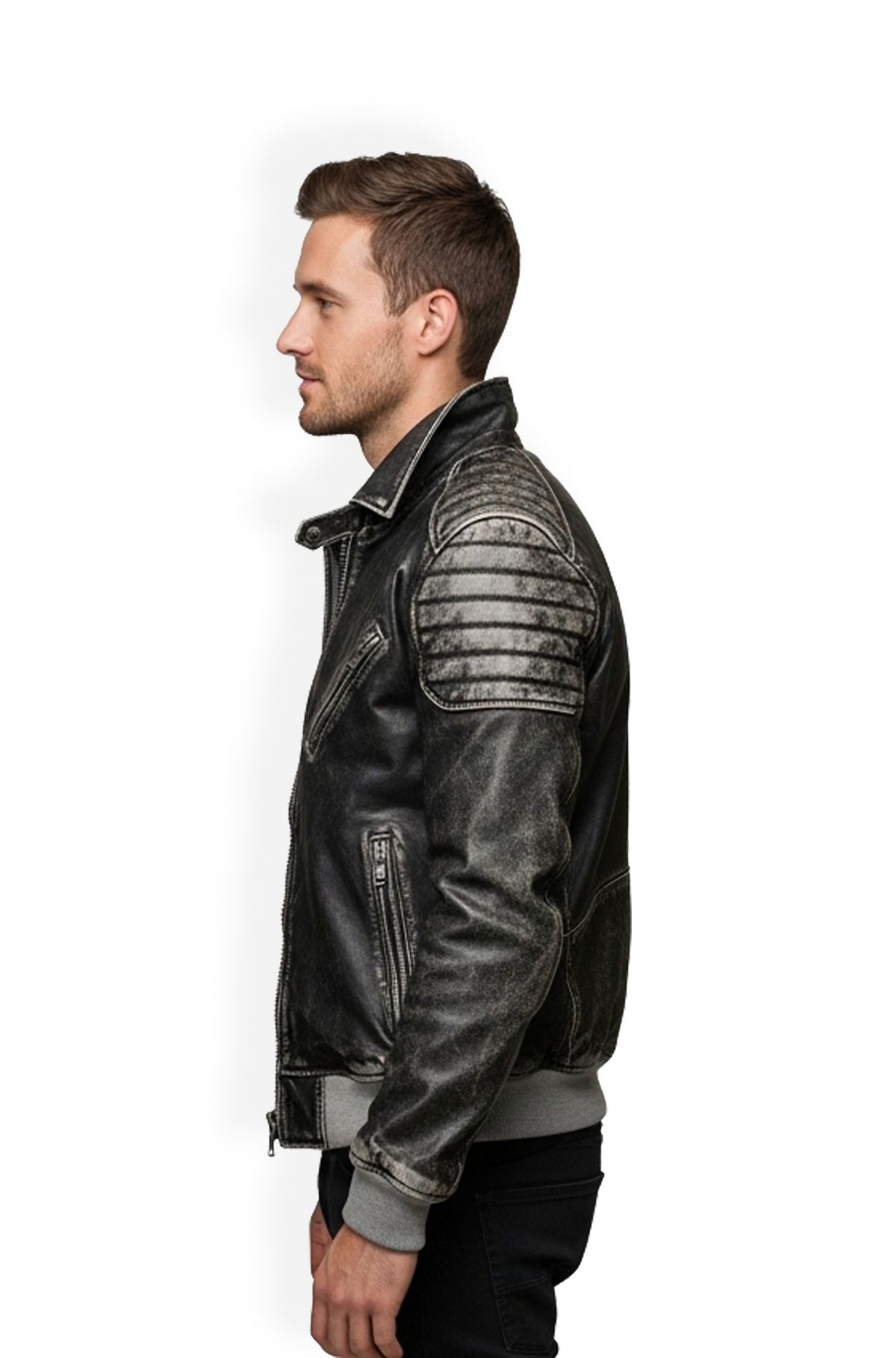 IronEdge Vintage Black Bomber Leather Jacket