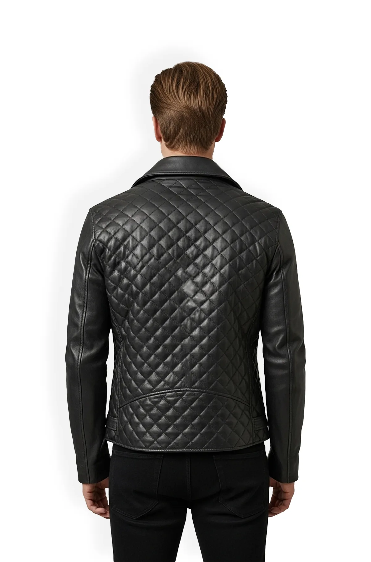 Jet Black Quilted Leather Biker Jacket