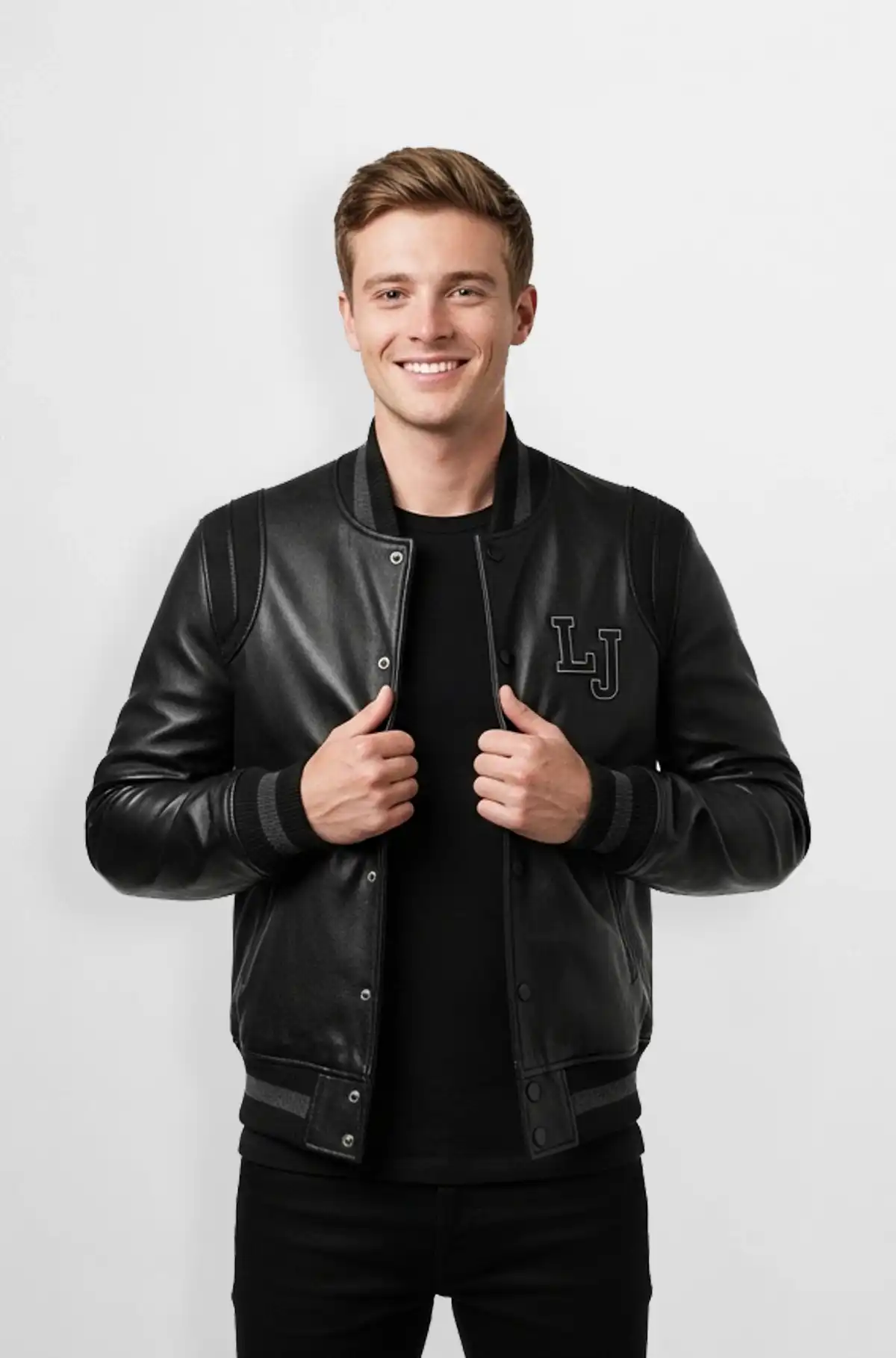 L J Black Letterman Leather Varsity Jacket