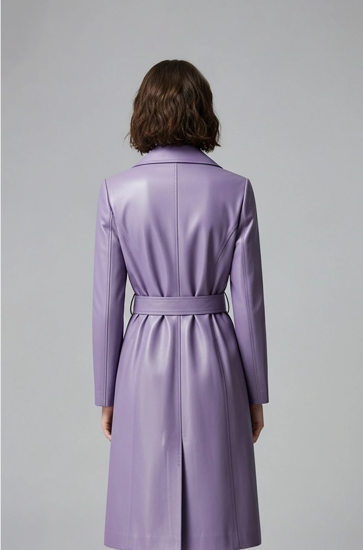 Lavender Purple Leather Trench Coat