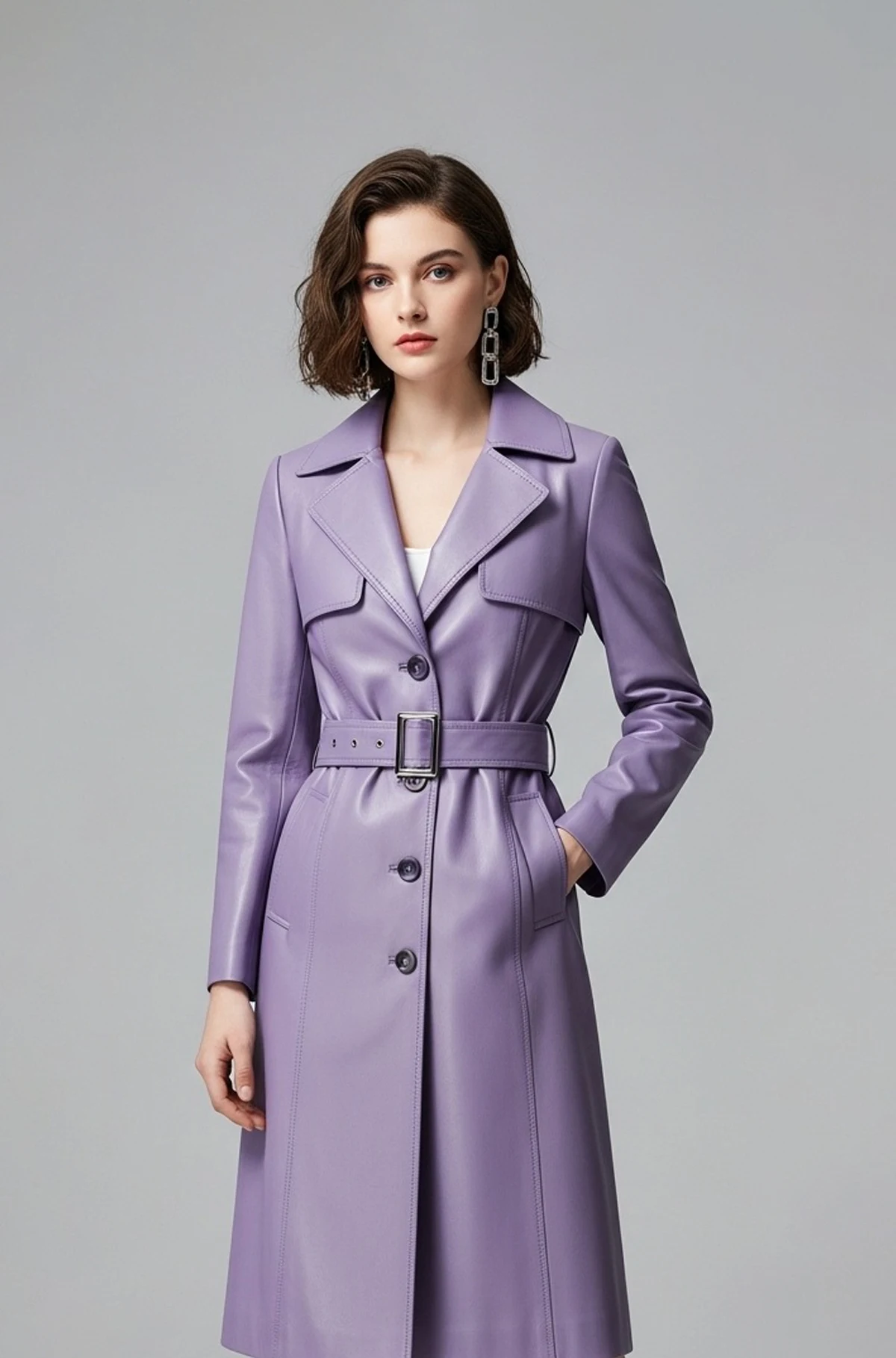 Lavender Purple Leather Trench Coat