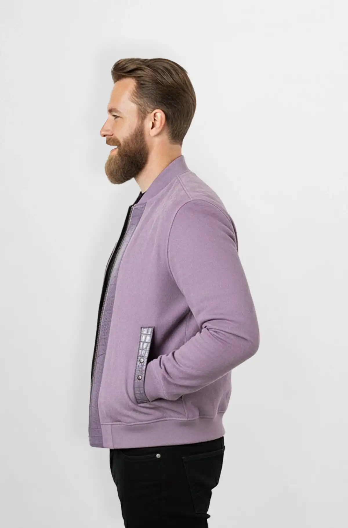 Lavender suede with Crocodile Bomber Jacket