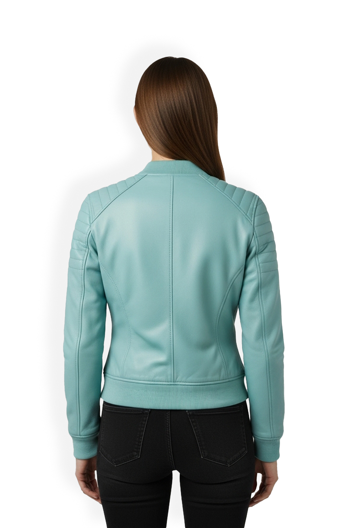 Light Blue Leather Bomber Jacket