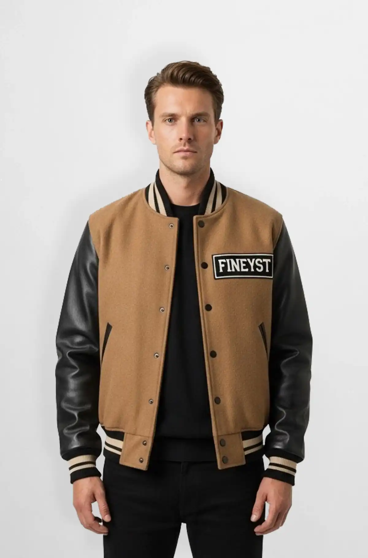 Light Brown Wool Leather Varsity Jacket
