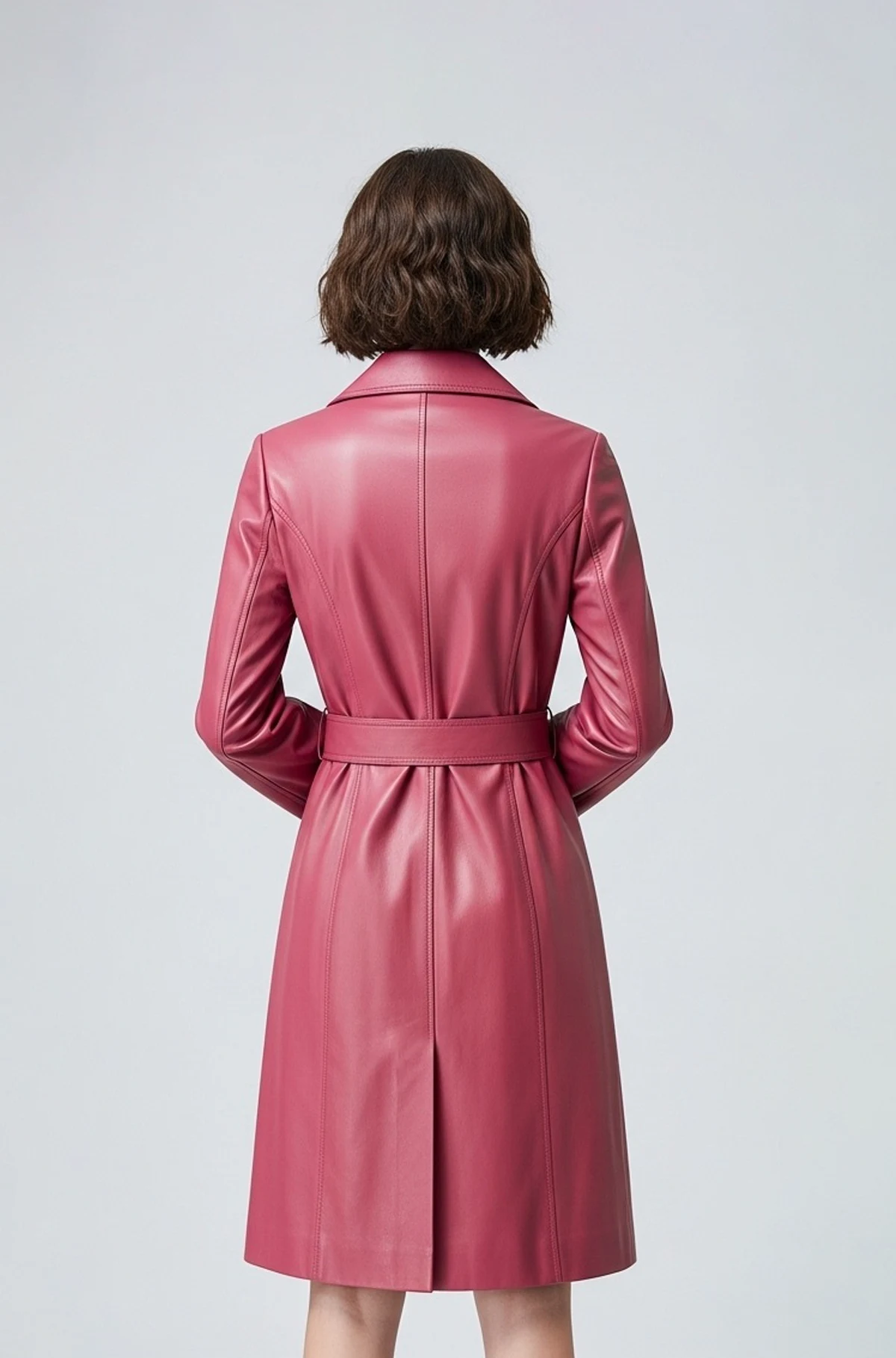 Mauve Pink Leather Trench Coat