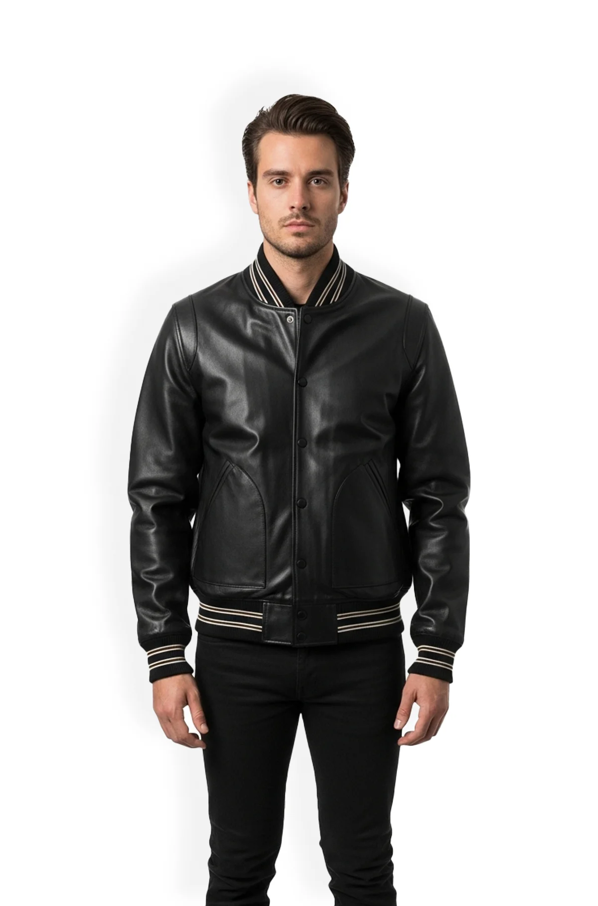 Men's Black Leather Varsity Jacket
