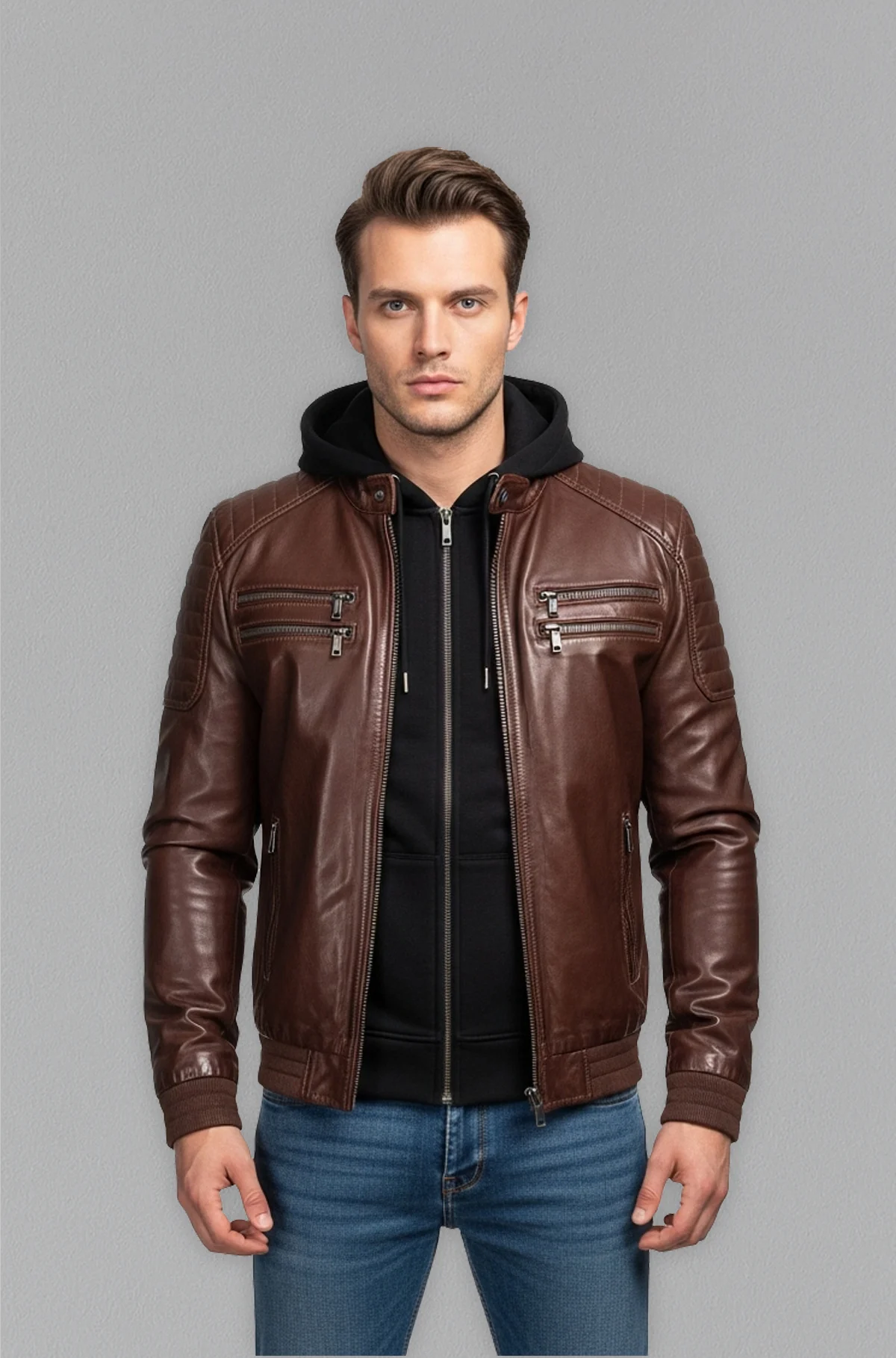 Men’s Dark Brown Bomber Leather Jacket