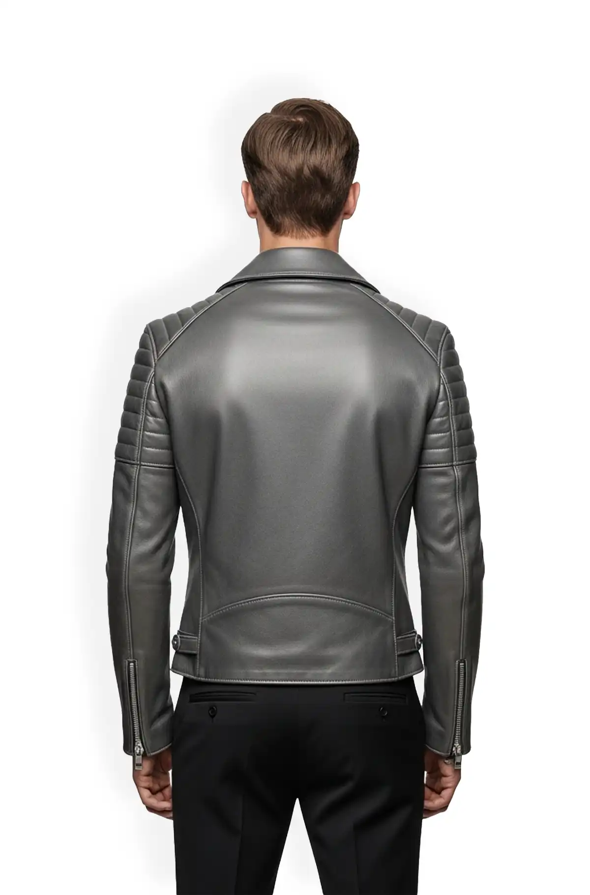 Mens Gunmetal Quilted Biker Jacket