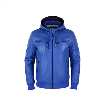 Mens Blue Leather Jackets with Hood