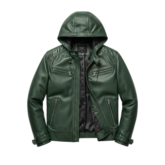 Mens Green Leather Hooded Jackets
