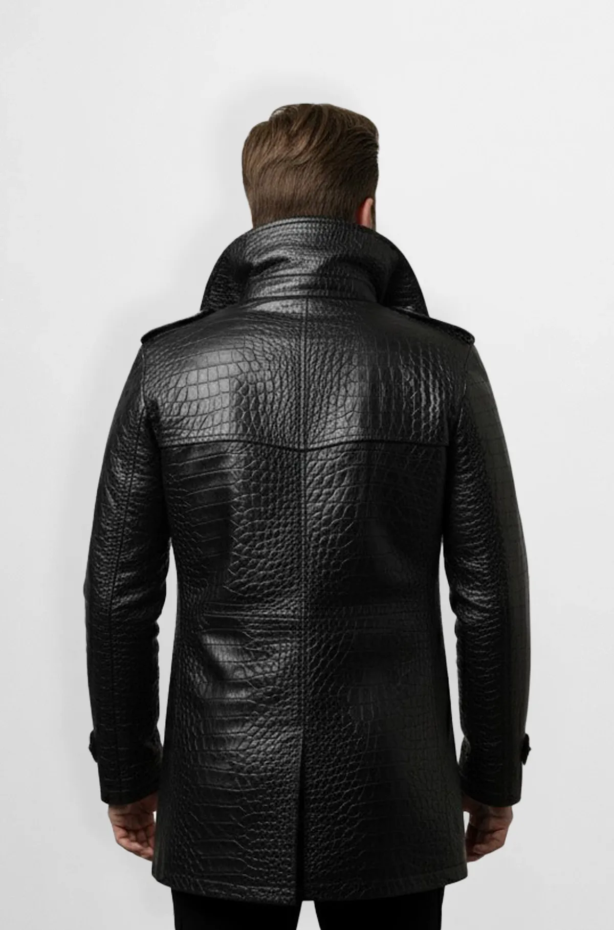 Midnight Black Leather Trench Coat